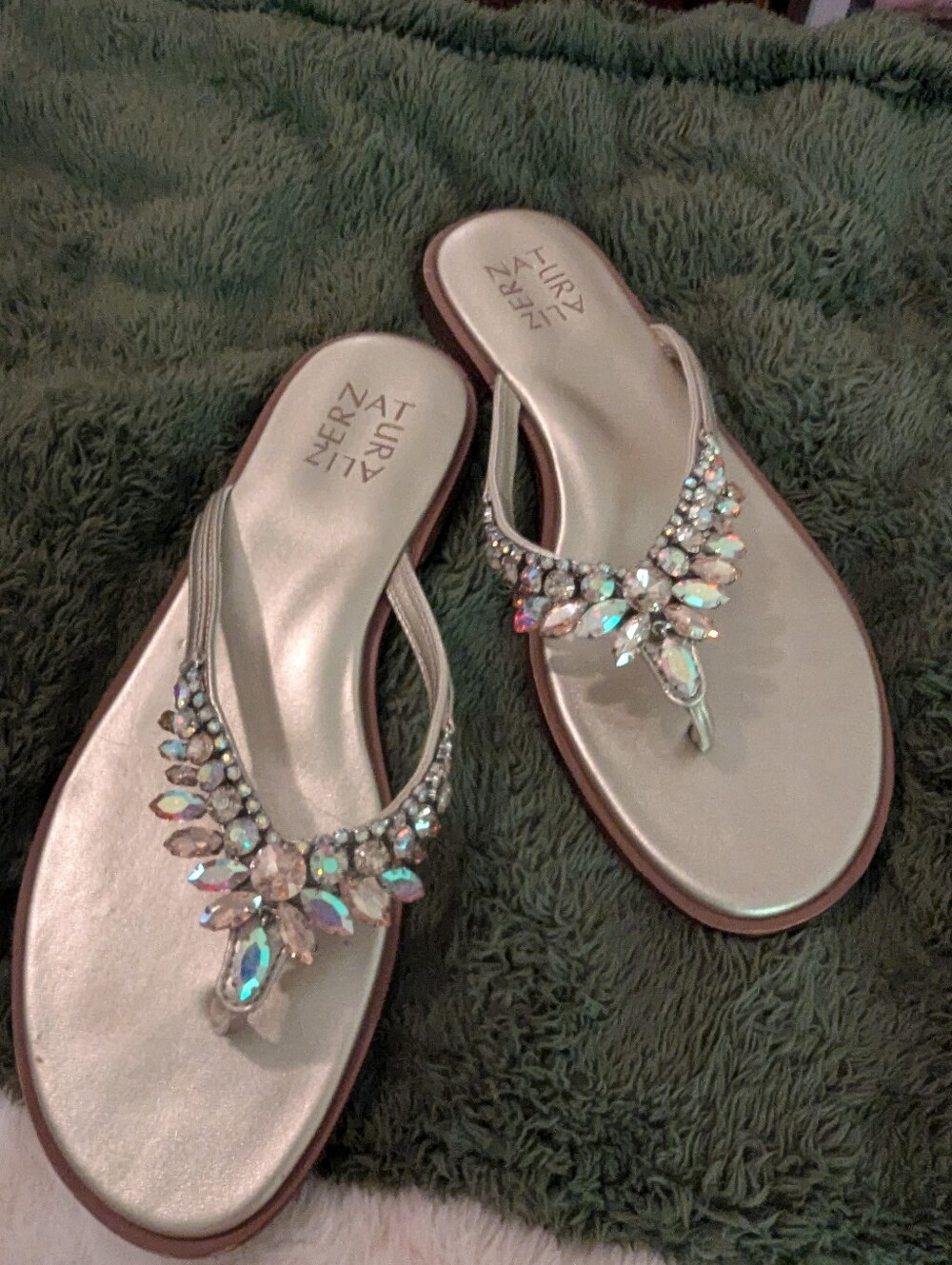 Naturalizer Crystal Jeweled Silver Thong Sandals